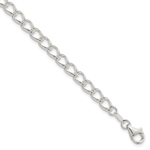 Amore La Vita Sterling Silver Rhodium-plated Solid 5.3mm Half Round Wire Curb Chain Bracelet with Fancy Lobster Clasp Charm, 7"