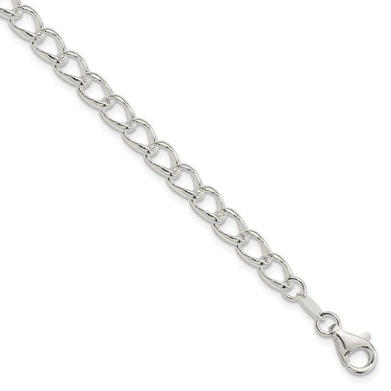 Amore La Vita Sterling Silver Rhodium-plated Polished 5.3mm 7 inch Half Round Wire Curb Chain with Fancy Lobster Clasp Charm Bracelet