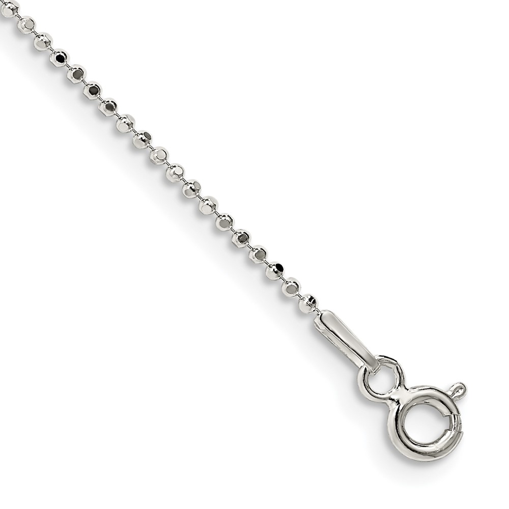 Sterling Silver 1.05mm Square Fancy Beaded Chain Anklet (QPE73-9)