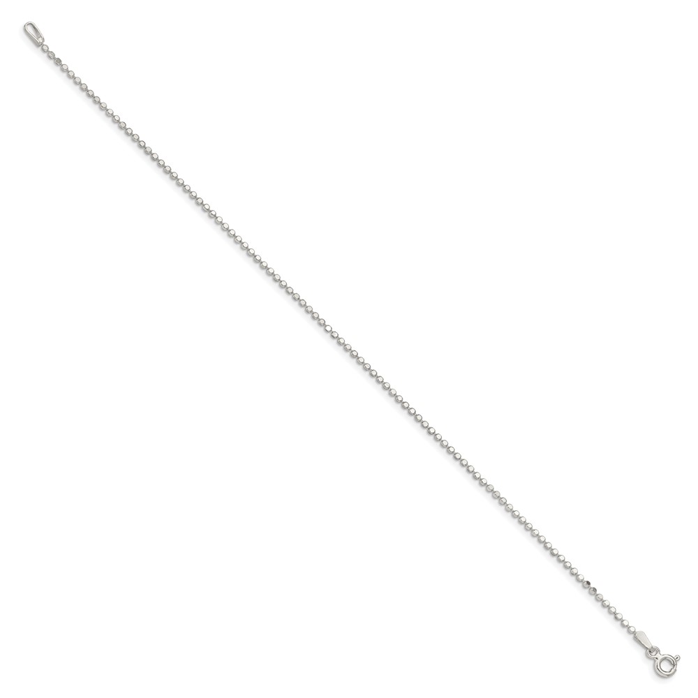 Sterling Silver 1.15mm Square Fancy Beaded Chain Anklet (QPE74-10)