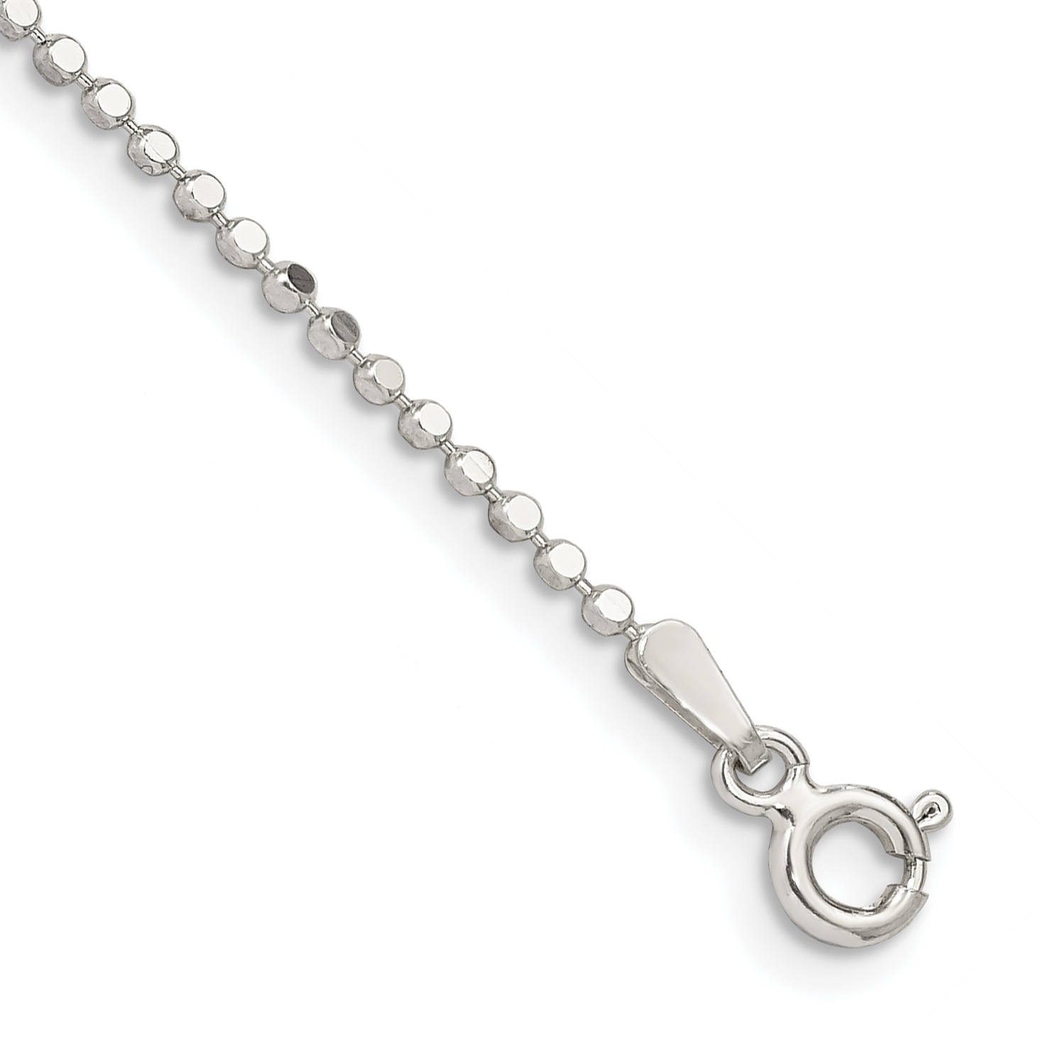 Sterling Silver 1.15mm Square Fancy Beaded Chain Anklet (QPE74-10)
