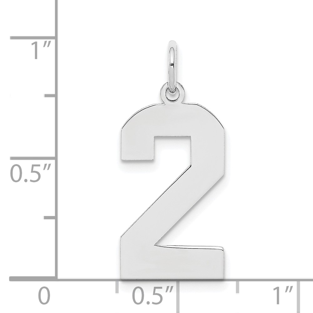 Sterling Silver/Rhodium-plated Polished Number 2 Charm (QPL02)