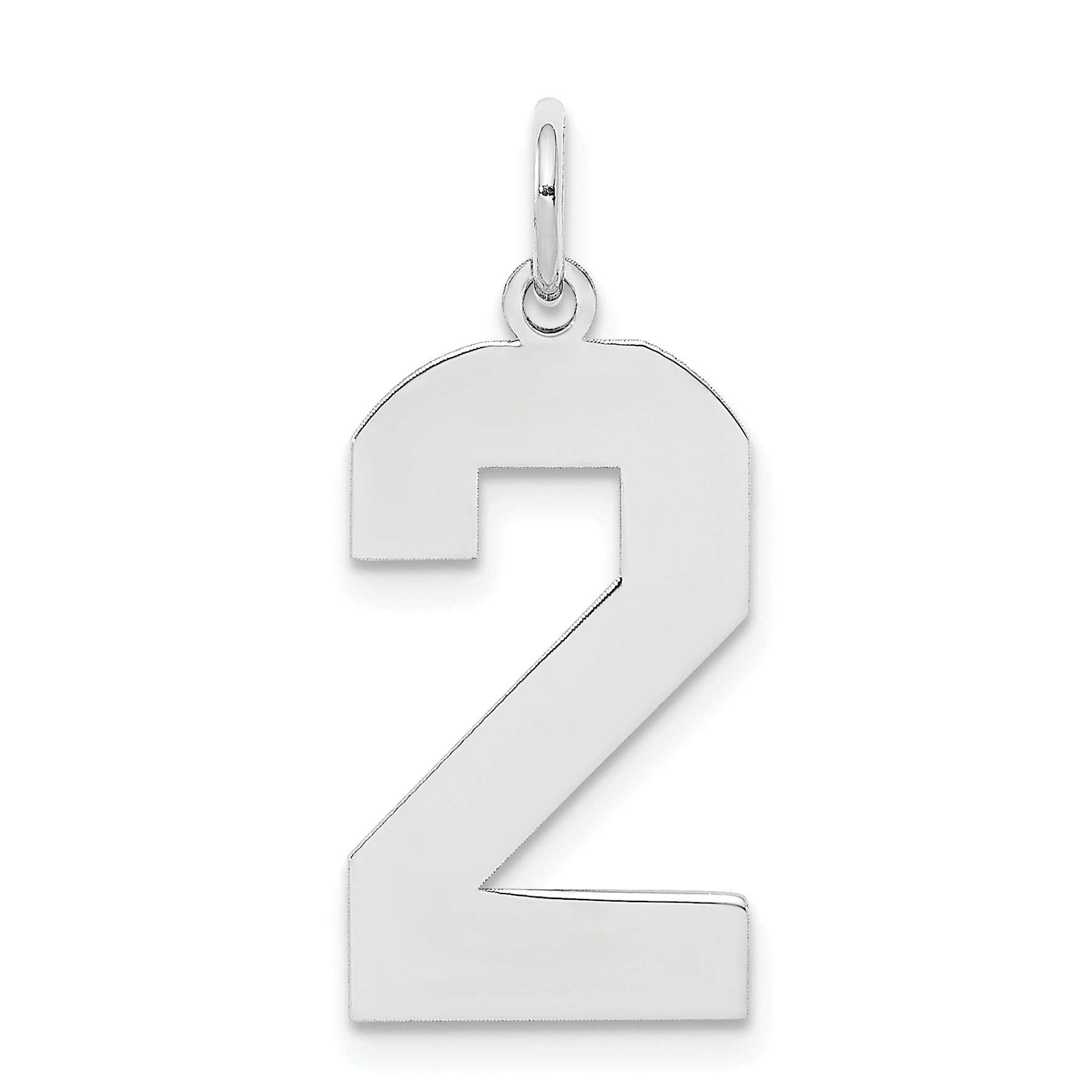 Sterling Silver/Rhodium-plated Polished Number 2 Charm (QPL02)