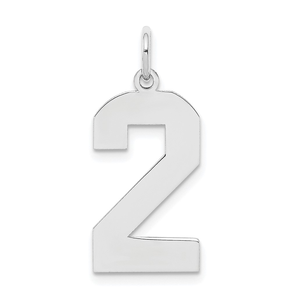 Sterling Silver/Rhodium-plated Polished Number 2 Charm (QPL02)