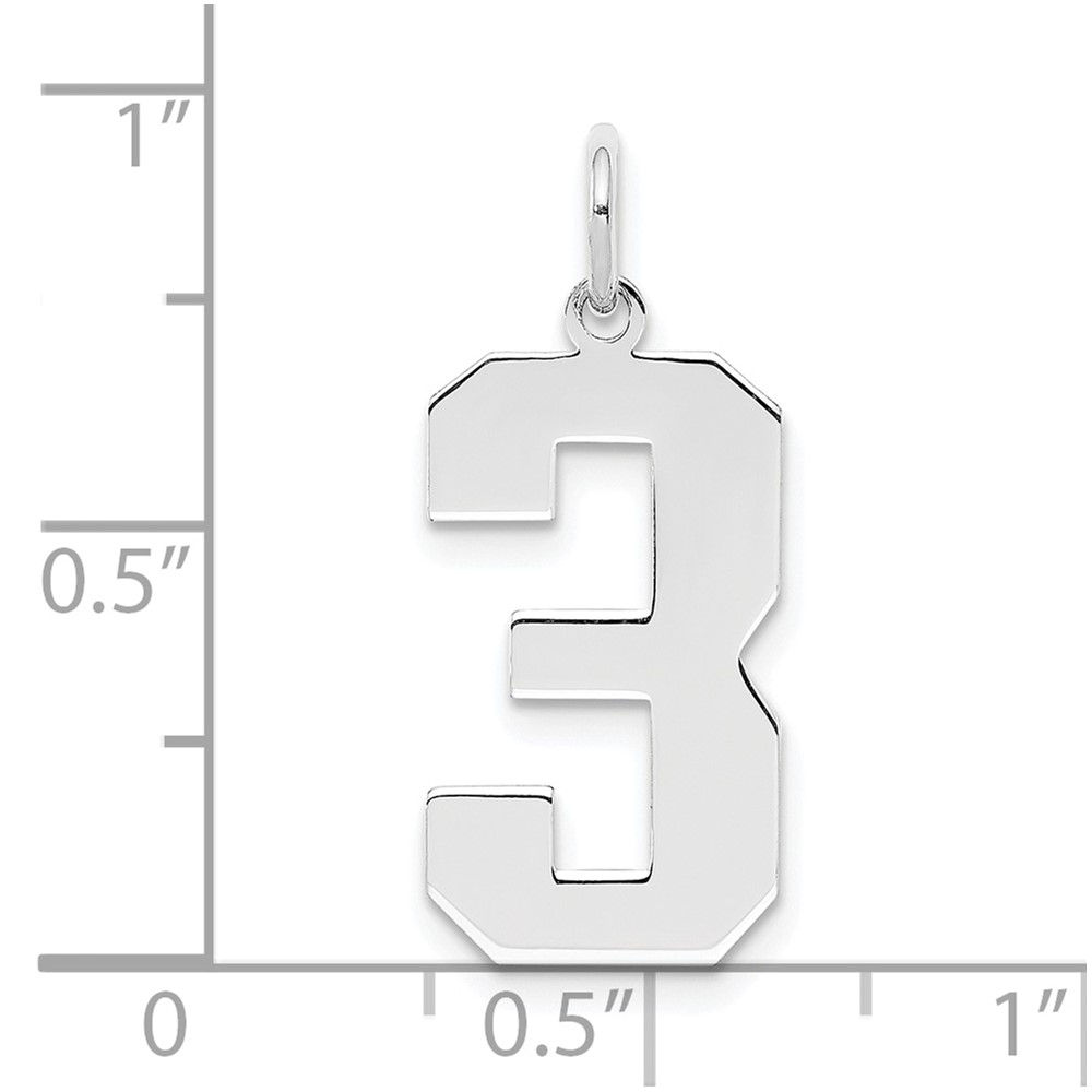Sterling Silver/Rhodium-plated Polished Number 3 Charm (QPL03)