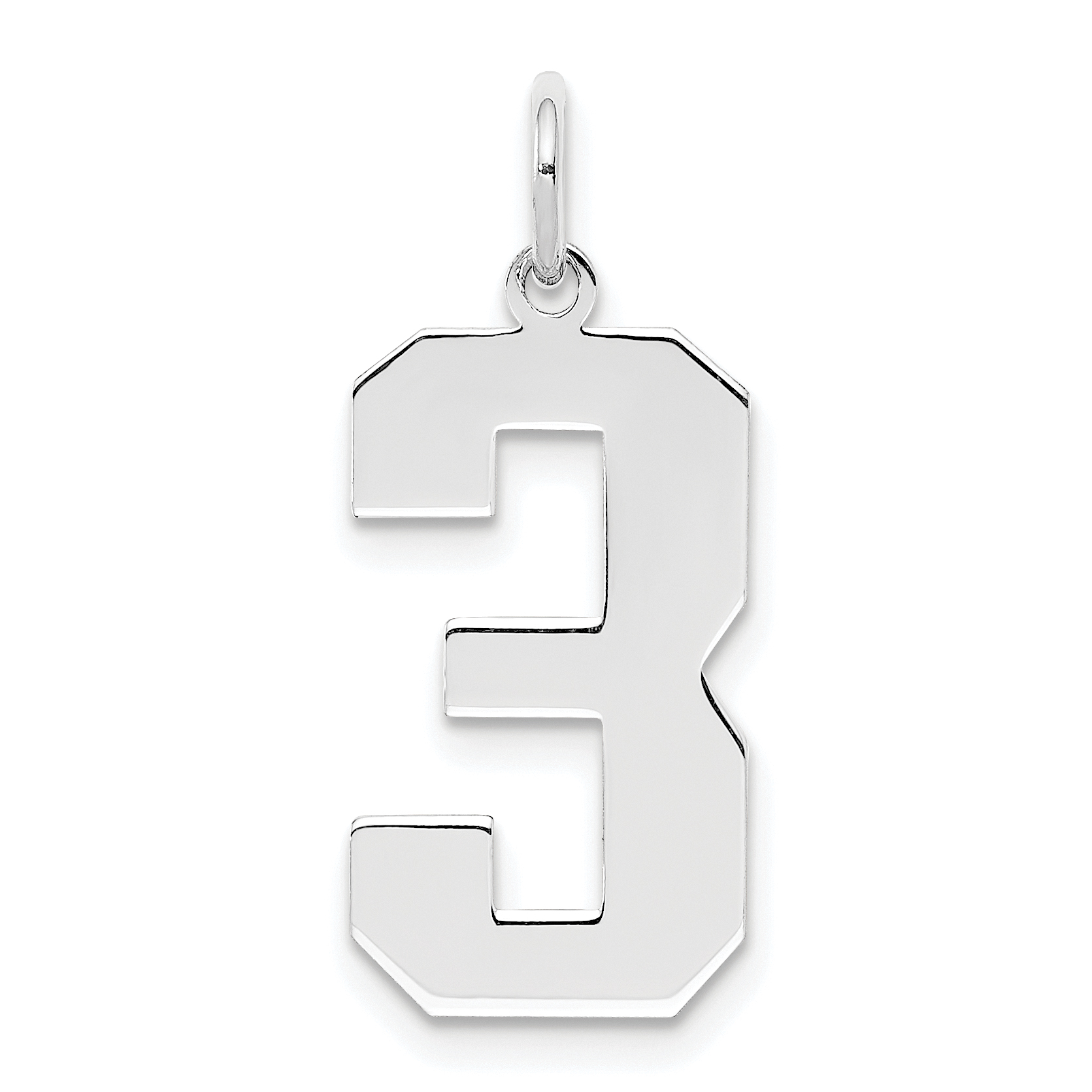 Sterling Silver/Rhodium-plated Polished Number 3 Charm (QPL03)