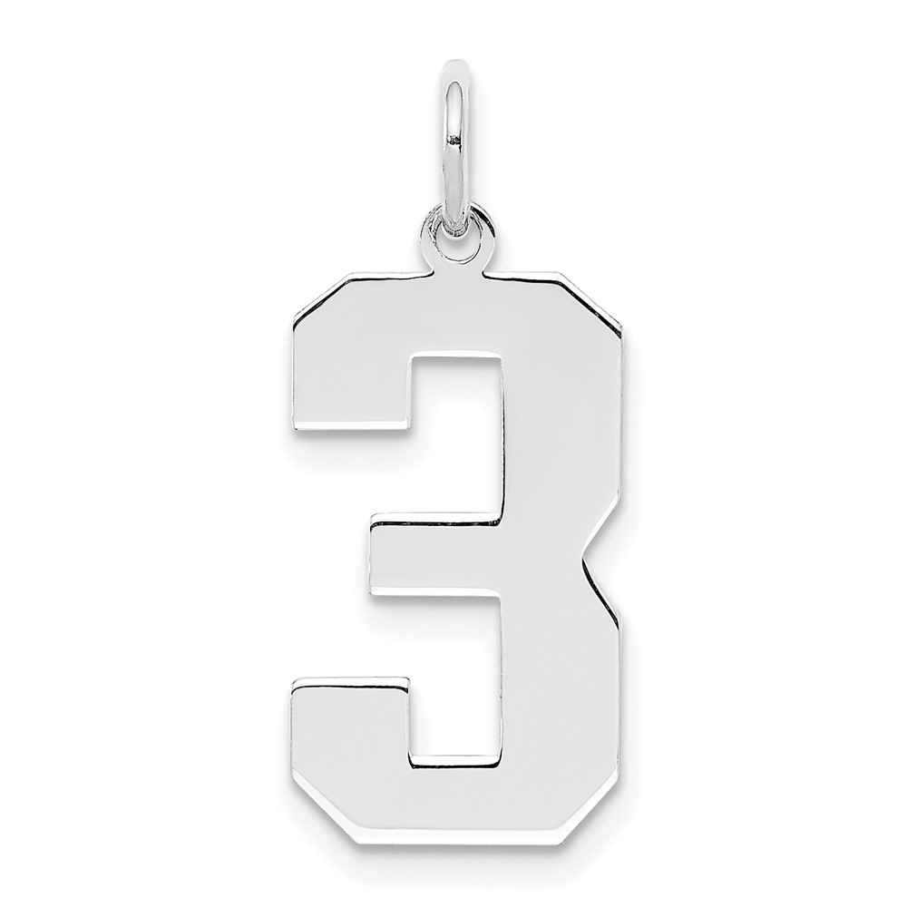 Sterling Silver/Rhodium-plated Polished Number 3 Charm (QPL03)