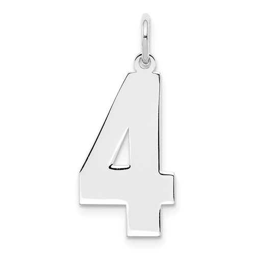 Sterling Silver Rhodium-plated Polished Number 4 Charm