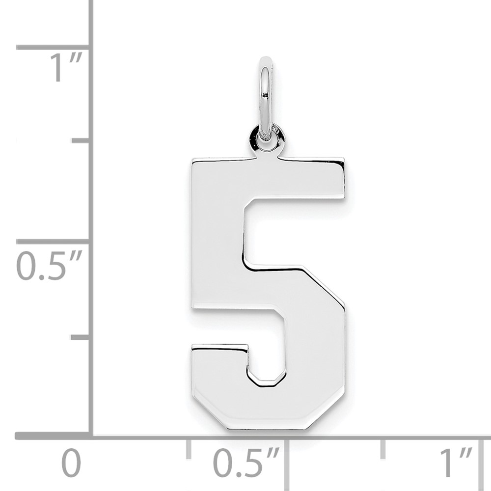Sterling Silver/Rhodium-plated Polished Number 5 Charm (QPL05)