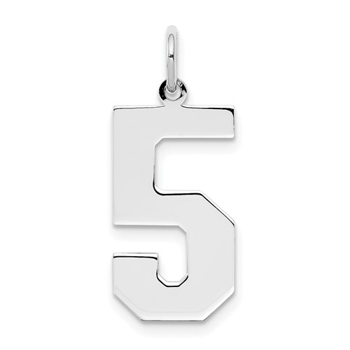 Sterling Silver Rhodium-plated Polished Number 5 Charm