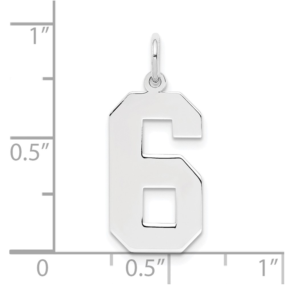 Sterling Silver/Rhodium-plated Polished Number 6 Charm (QPL06)