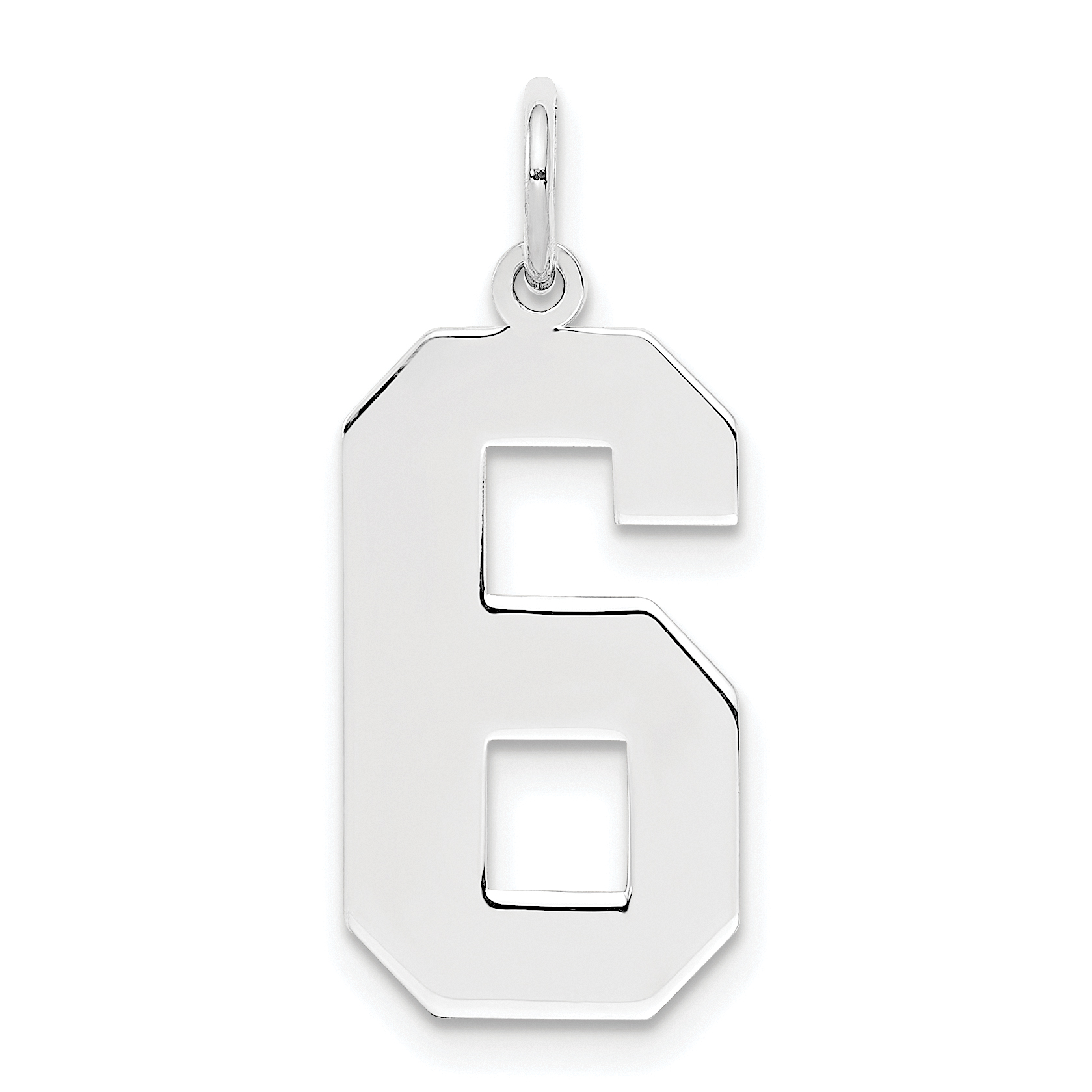 Sterling Silver/Rhodium-plated Polished Number 6 Charm (QPL06)