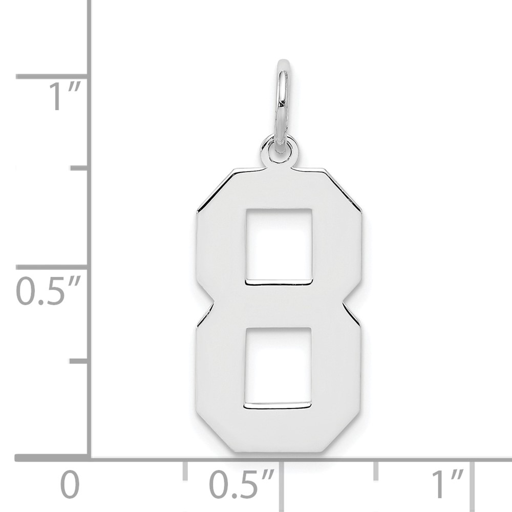 Sterling Silver/Rhodium-plated Polished Number 8 Charm (QPL08)