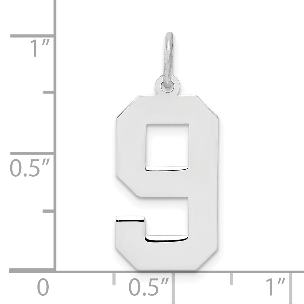 Sterling Silver/Rhodium-plated Polished Number 9 Charm (QPL09)