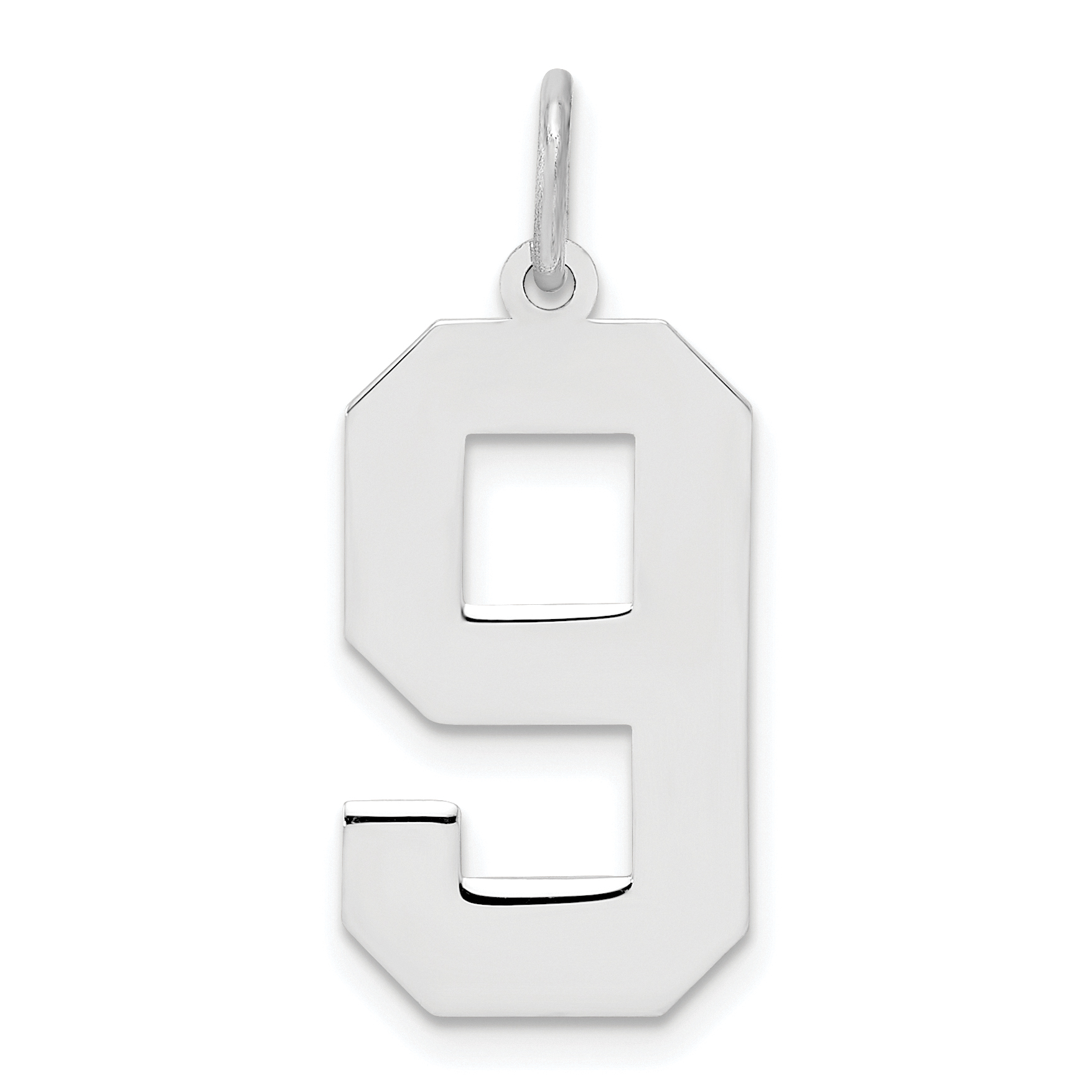 Sterling Silver/Rhodium-plated Polished Number 9 Charm (QPL09)