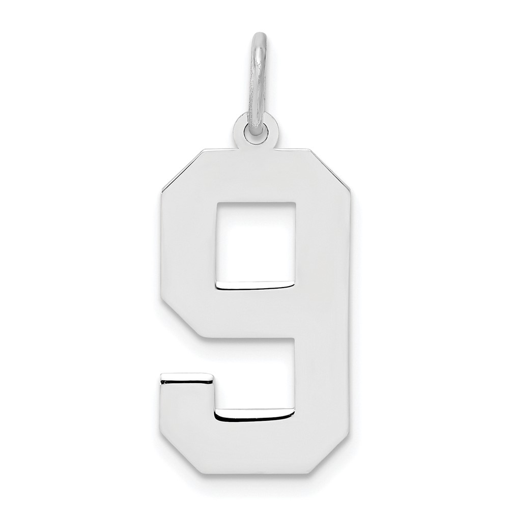 Sterling Silver/Rhodium-plated Polished Number 9 Charm (QPL09)