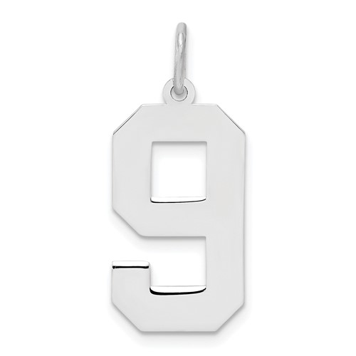 Sterling Silver Rhodium-plated Polished Number 9 Charm