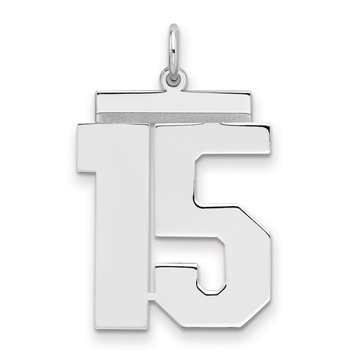 Sterling Silver Rhodium-plated Polished Number 15 Charm