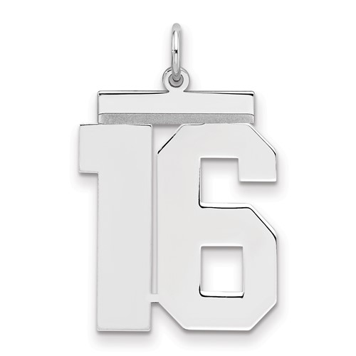 Sterling Silver Rhodium-plated Polished Number 16 Charm