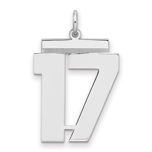 Sterling Silver Rhodium-plated Polished Number 17 Charm