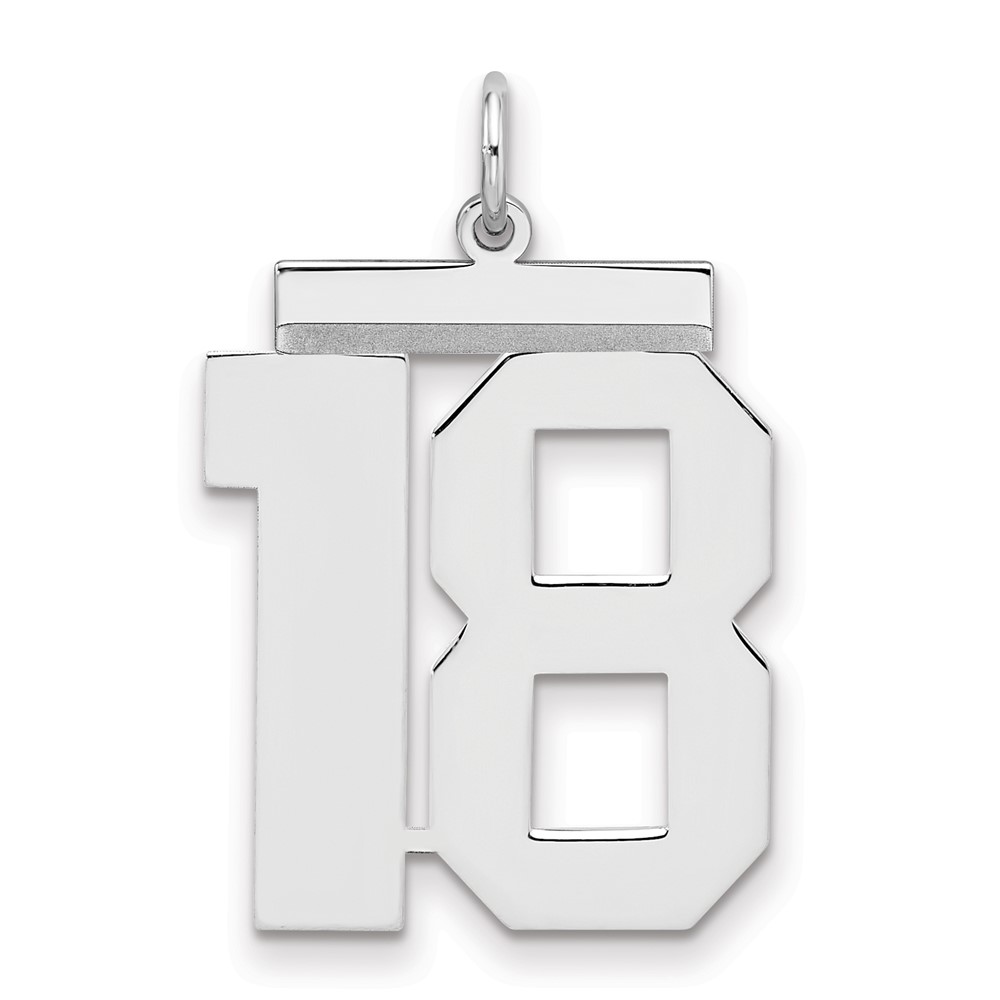 Sterling Silver Rhodium-plated Polished Number 18 Charm