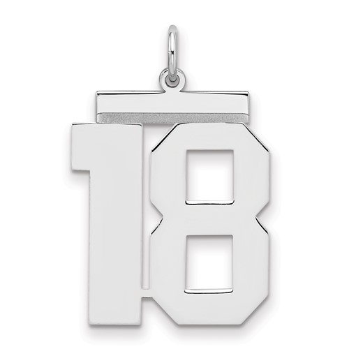 Sterling Silver Rhodium-plated Polished Number 18 Charm