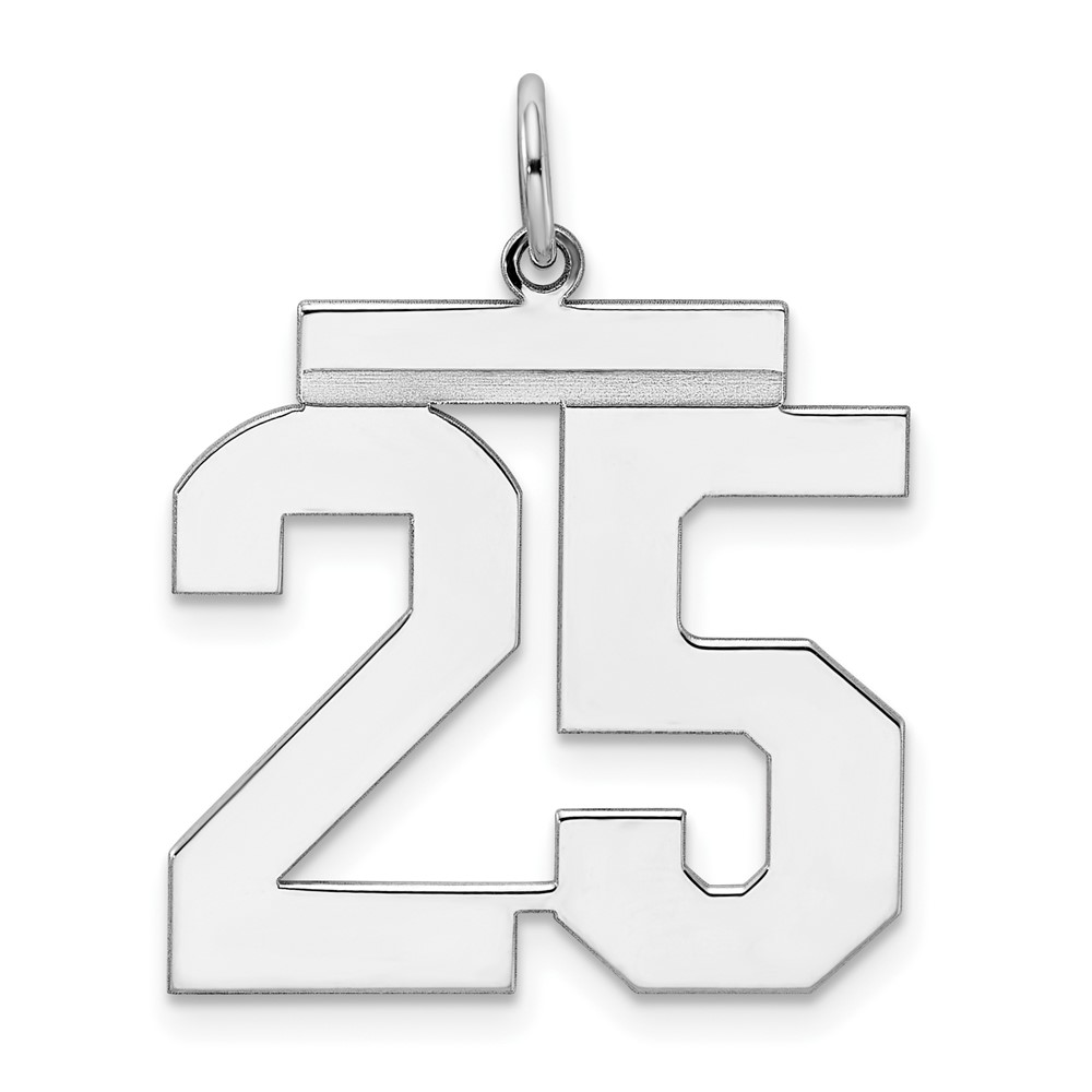 Sterling Silver/Rhodium-plated Polished Number 25 Charm