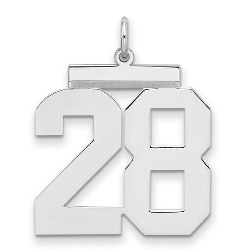 Sterling Silver Rhodium-plated Polished Number 28 Charm