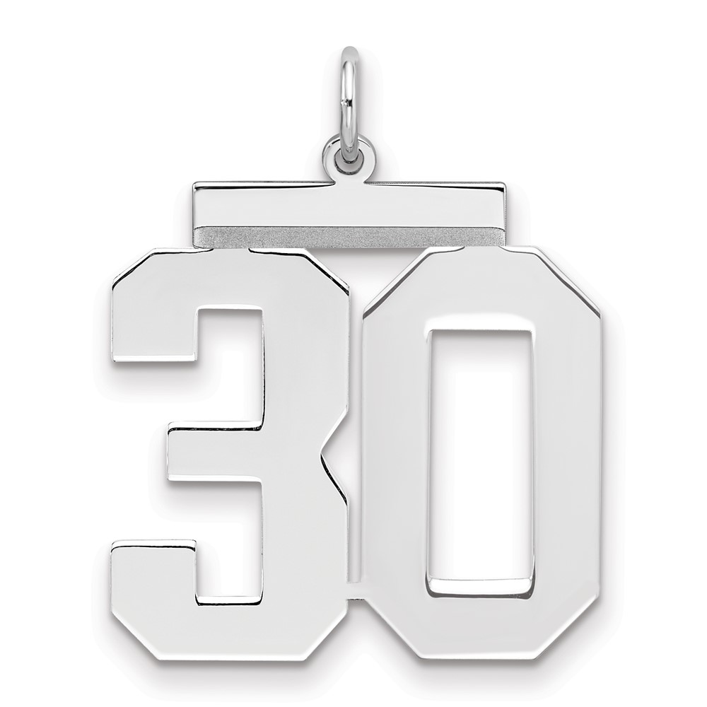 Sterling Silver Rhodium-plated Polished Number 30 Charm