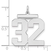 Sterling Silver Rhodium-plated Polished Number 32 Charm view 2