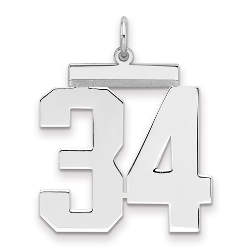 Sterling Silver Rhodium-plated Polished Number 34 Charm