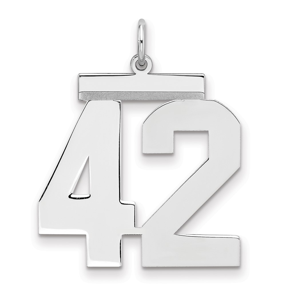 Sterling Silver/Rhodium-plated Polished Number 42 Charm (QPL42)