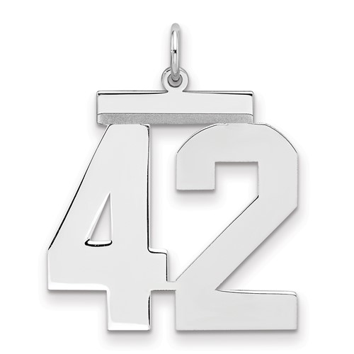 Sterling Silver Rhodium-plated Polished Number 42 Charm