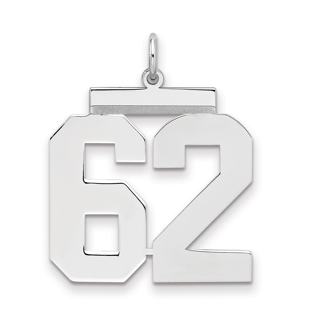 Sterling Silver Rhodium-plated Polished Number 62 Charm