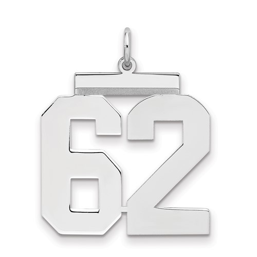 Sterling Silver Rhodium-plated Polished Number 62 Charm