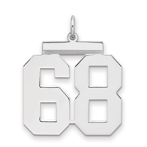 Sterling Silver Rhodium-plated Polished Number 68 Charm