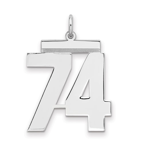 Sterling Silver Rhodium-plated Polished Number 74 Charm