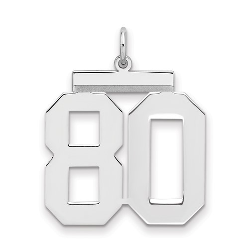 Sterling Silver Rhodium-plated Polished Number 80 Charm