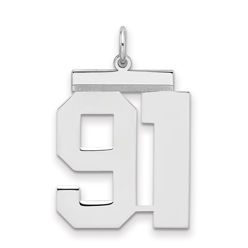Sterling Silver Rhodium-plated Polished Number 91 Charm
