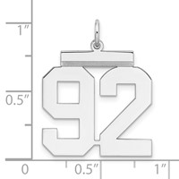 Sterling Silver Rhodium-plated Polished Number 92 Charm view 3