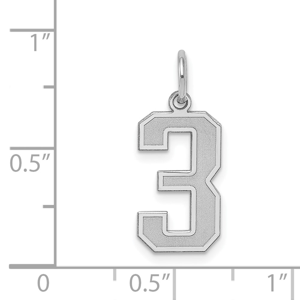 Sterling Silver/Rhodium-plated Satin Number 3 Charm (QPM03)