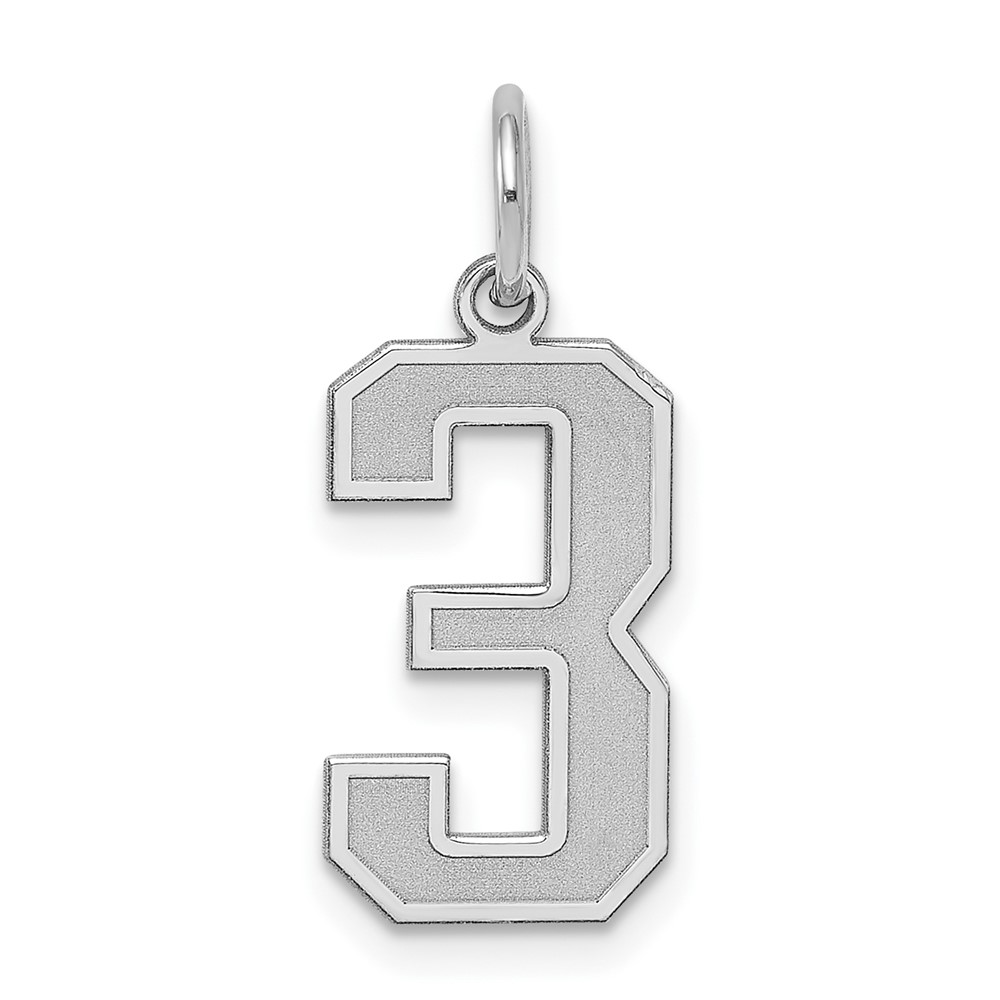 Sterling Silver/Rhodium-plated Satin Number 3 Charm (QPM03)
