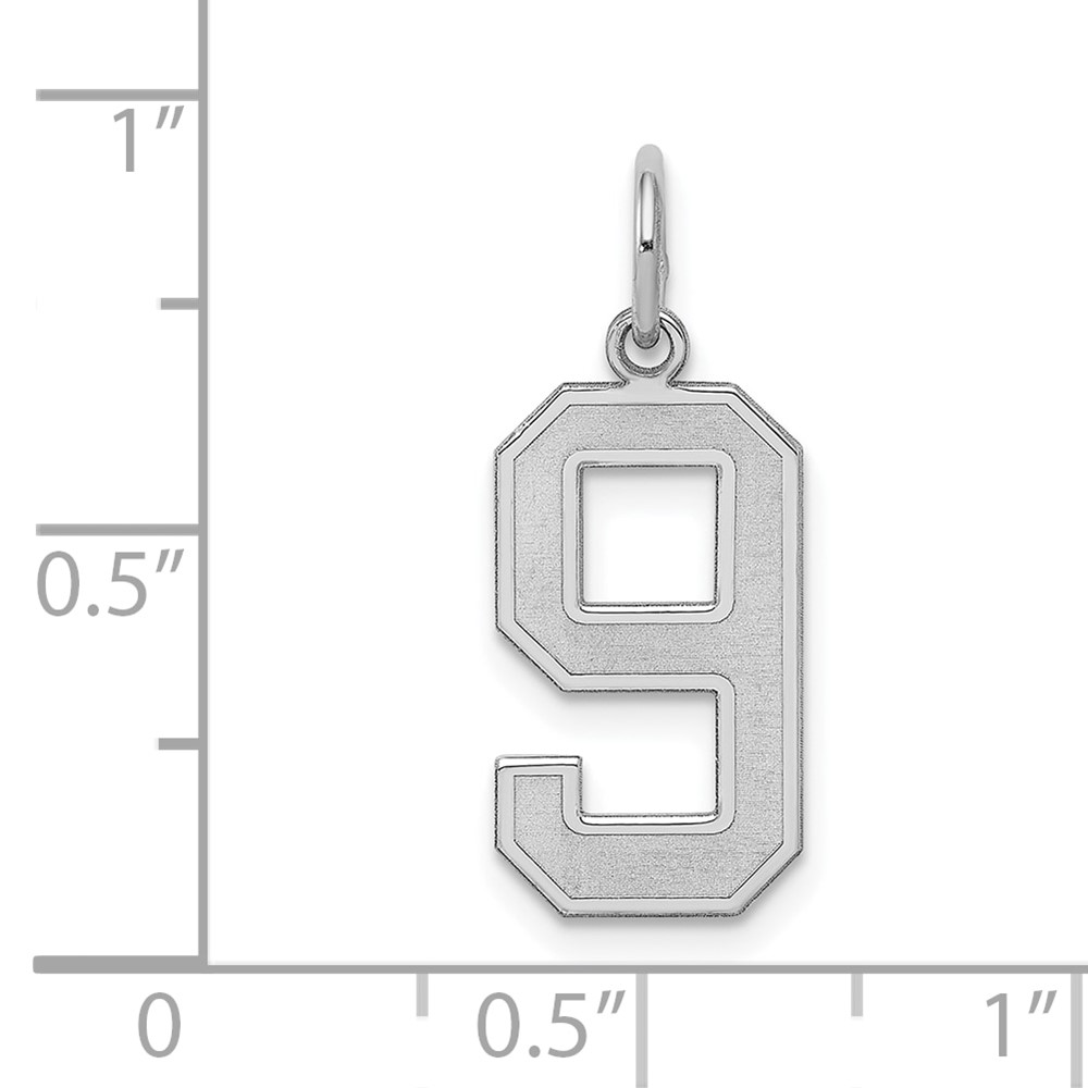 Sterling Silver/Rhodium-plated Satin Number 9 Charm (QPM09)