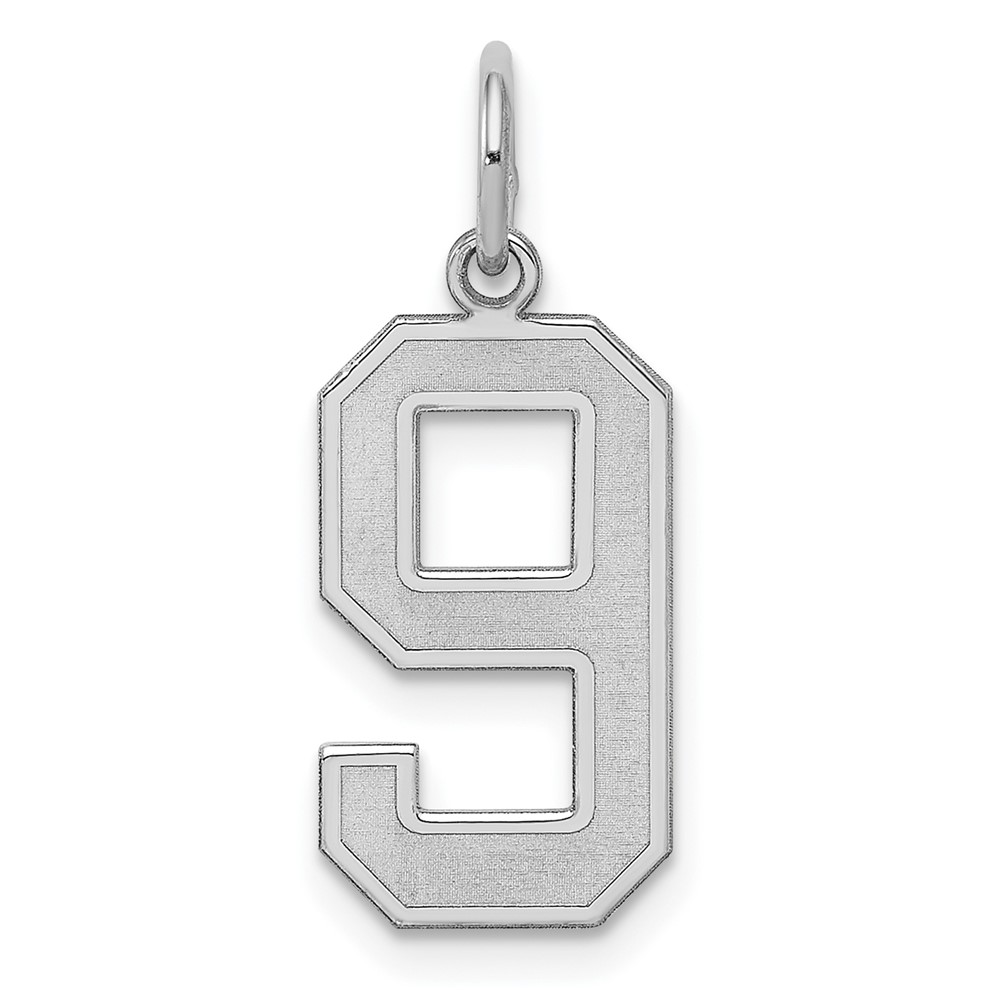 Sterling Silver/Rhodium-plated Satin Number 9 Charm (QPM09)