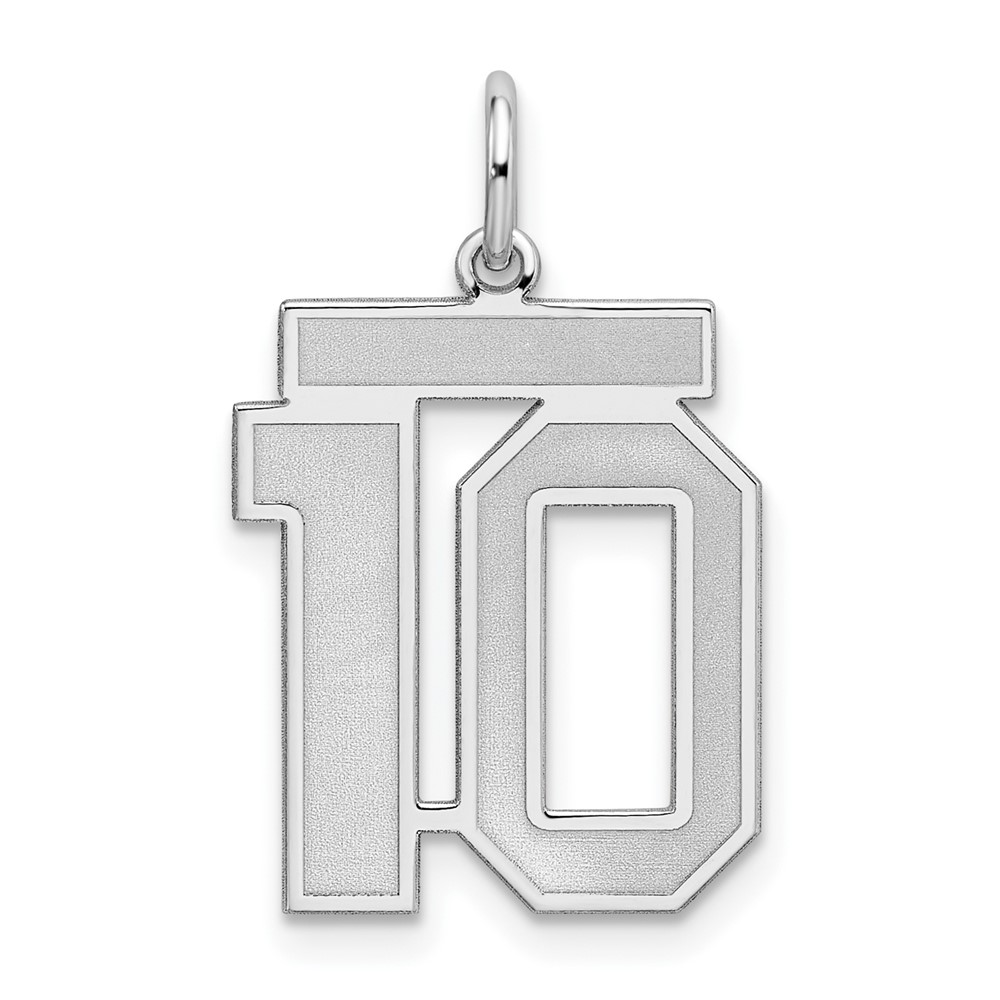Sterling Silver Rhodium-plated Satin Number 10 Charm