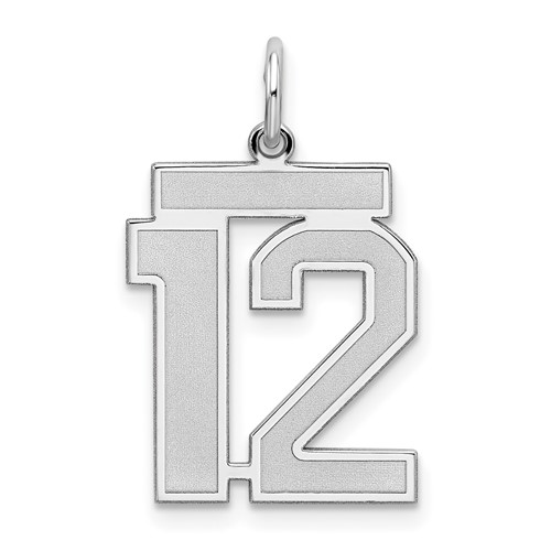 Sterling Silver Rhodium-plated Satin Number 12 Charm