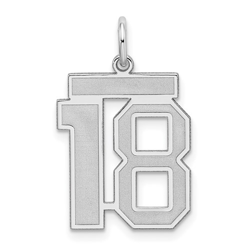 Sterling Silver Rhodium-plated Satin Number 18 Charm