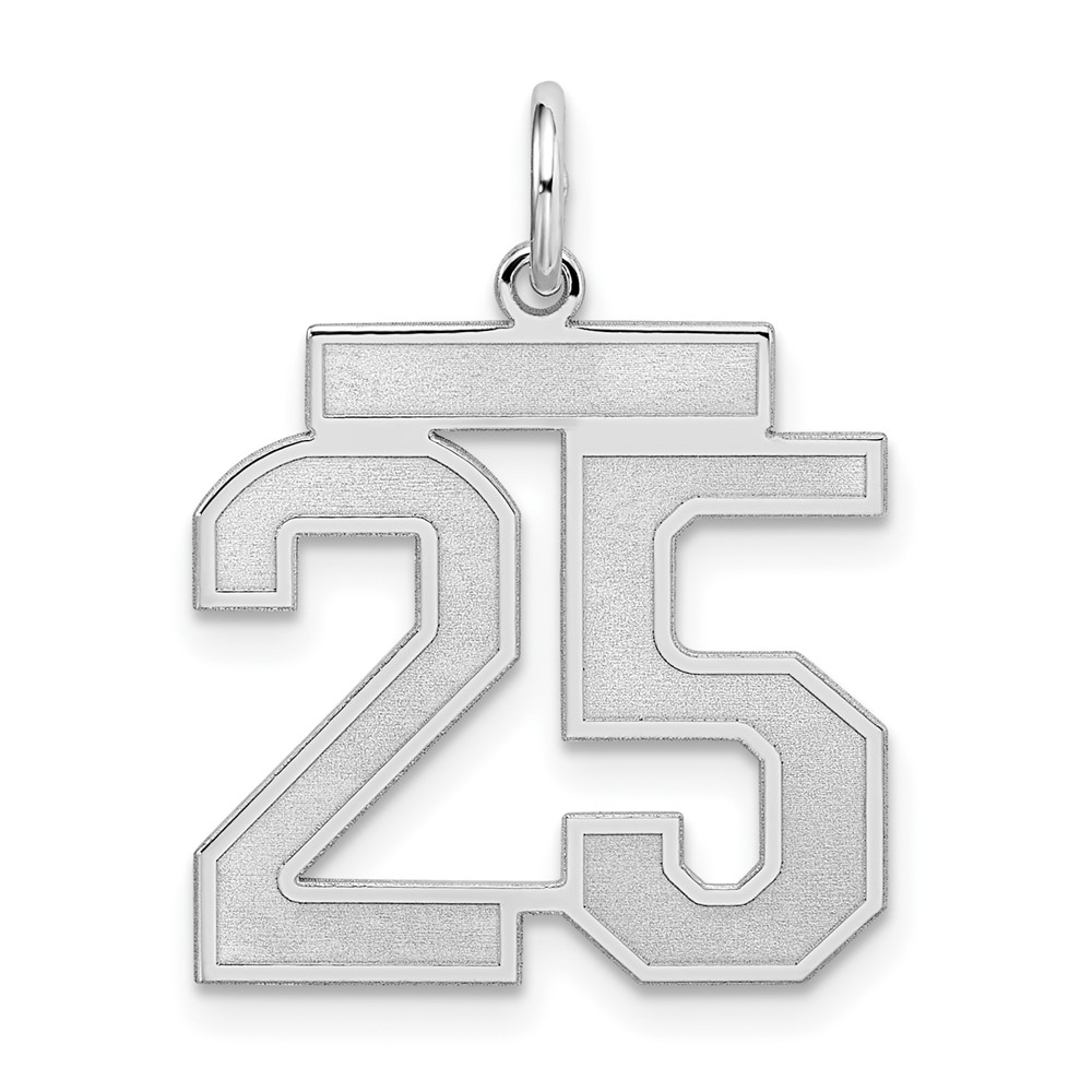Sterling Silver Rhodium-plated Satin Number 25 Charm