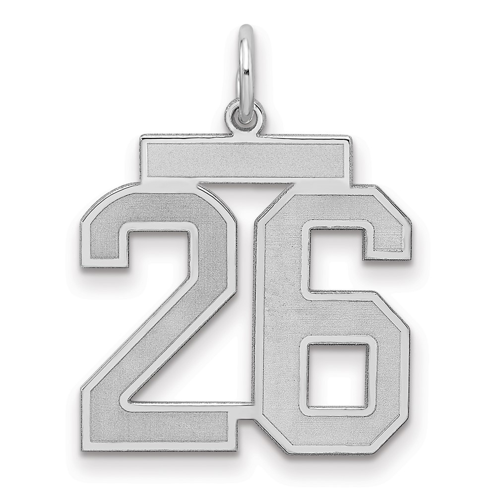 Sterling Silver Rhodium-plated Satin Number 26 Charm