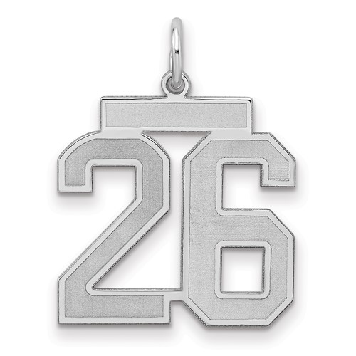 Sterling Silver Rhodium-plated Satin Number 26 Charm